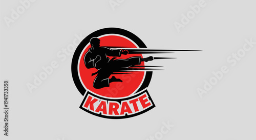 Karate fighter in dynamic action pose with speed lines.