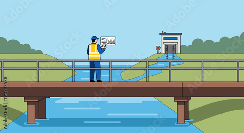 Man Standing on Bridge.