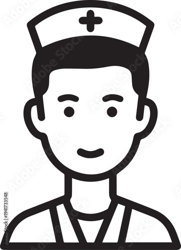 Hand Drawn Man as Nurse Black and White Avatar Illustration in Minimal Line Art Style Design