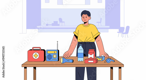 Man Standing with First Aid Kit.