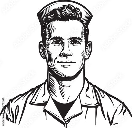 Hand Drawn Man as Nurse Black and White Avatar Illustration in Minimal Line Art Style Design