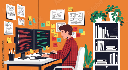 Man Working on Computer.