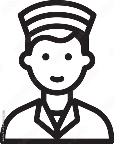 Hand Drawn Man as Nurse Black and White Avatar Illustration in Minimal Line Art Style Design