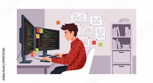 Man Working on Computer.