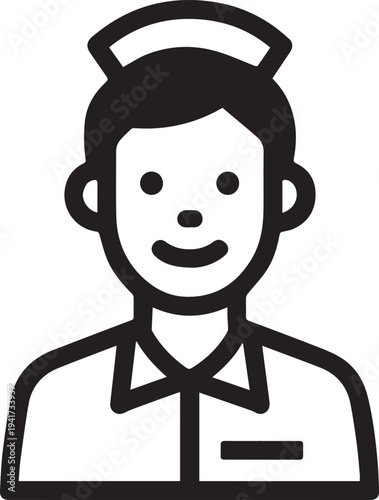 Hand Drawn Man as Nurse Black and White Avatar Illustration in Minimal Line Art Style Design