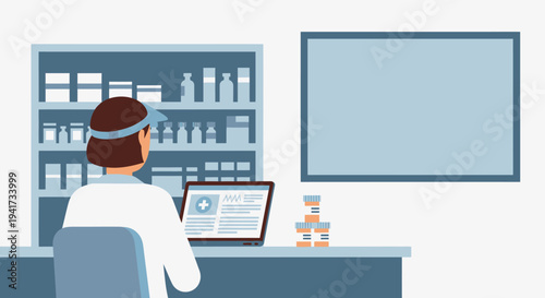 Pharmacist Working on Computer.