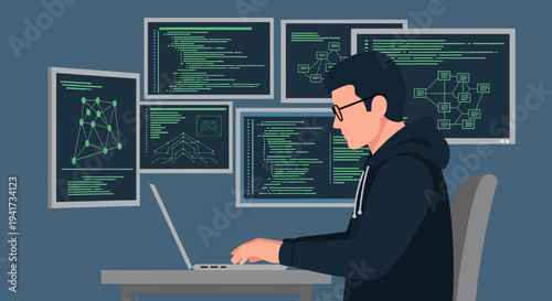 Programmer Working on Laptop.