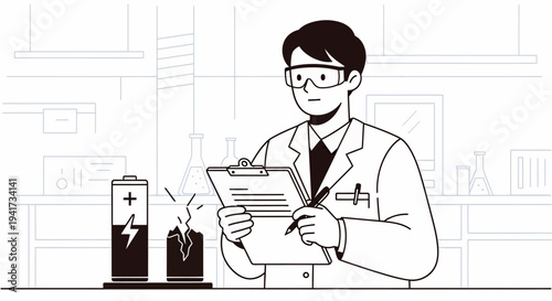 Scientist Examining Battery Experiment.