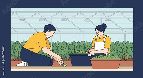 Two People Gardening Together.