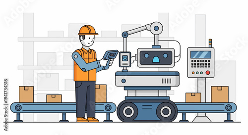 Warehouse Worker with Robot.