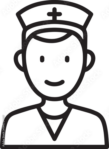 Hand Drawn Man as Nurse Black and White Avatar Illustration in Minimal Line Art Style Design