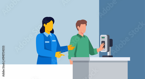 Woman Assisting Male Customer.