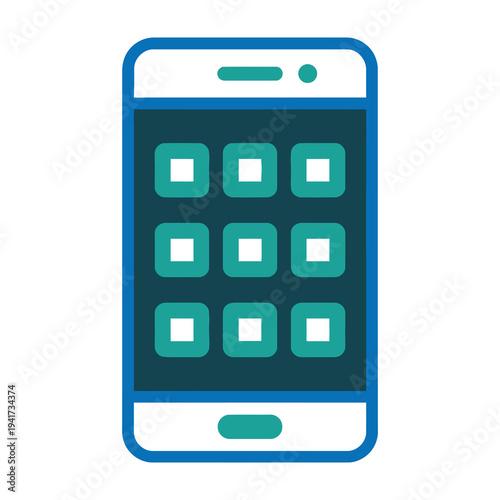 Smartphone icon with grid interface and navigation button
