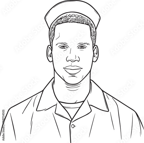 Hand Drawn Man as Nurse Black and White Avatar Illustration in Minimal Line Art Style Design