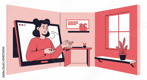 Woman Video Calling Online.