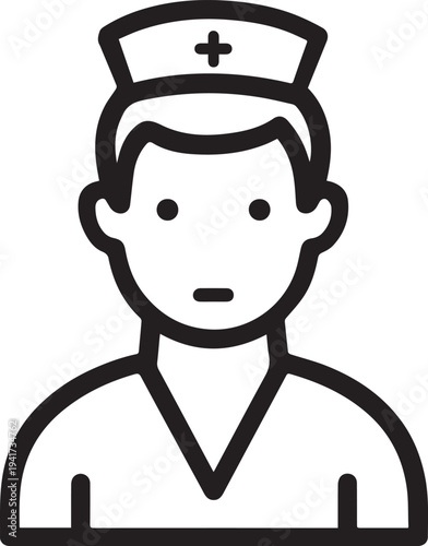 Hand Drawn Man as Nurse Black and White Avatar Illustration in Minimal Line Art Style Design
