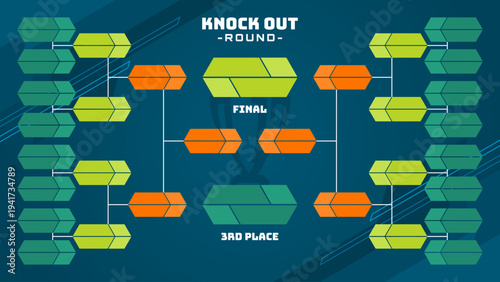Knockout tournament bracket template for sports or esports competition, dark teal background