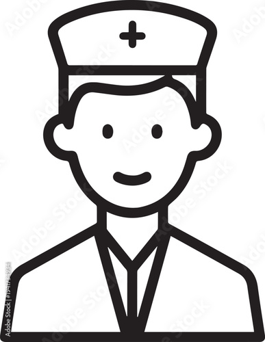 Hand Drawn Man as Nurse Black and White Avatar Illustration in Minimal Line Art Style Design