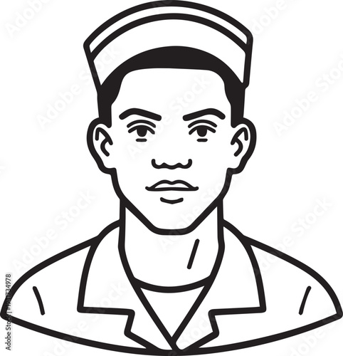 Hand Drawn Man as Nurse Black and White Avatar Illustration in Minimal Line Art Style Design