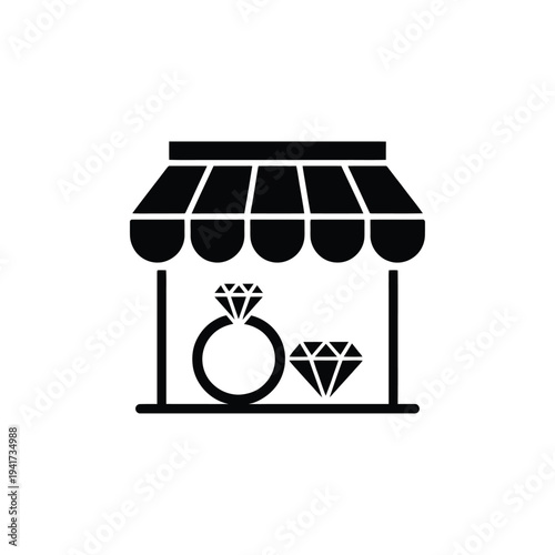 Simple black and white icon depicting a jewelry store storefront display