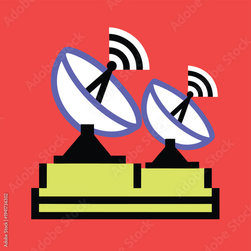 Radar Waves Satellite Dish Communication Signal Technology Vector Illustration