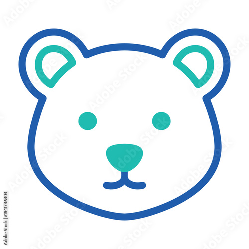Bear face icon blue green outline