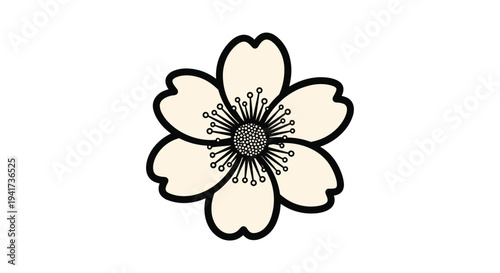A simple and elegant icon of a single cream-colored flower with six petals and a detailed center, outlined in black.