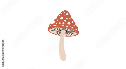 A charming hand-drawn style illustration of a red fly agaric mushroom with white spots, isolated on a white background.