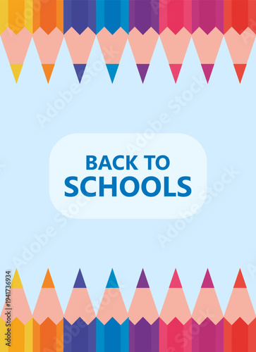 Vector of color pencils template with flat style illustration using kids back to school concept page layout design.
