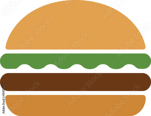 Illustration of burger with lettuce and patty on bun viewed from straight on