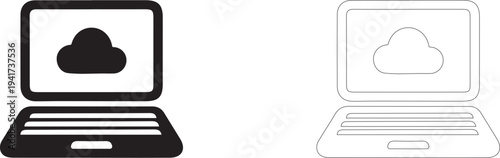 Cloud computing on laptop. Vector template.