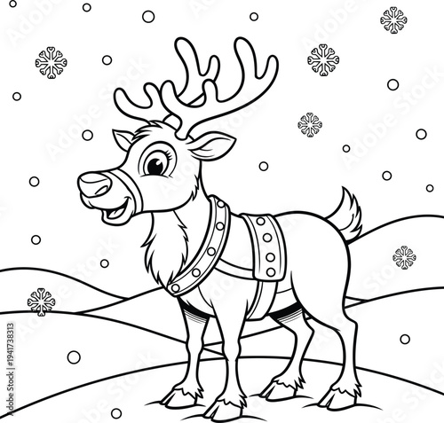 Reindeer coloring page for kids fun winter coloring book activity