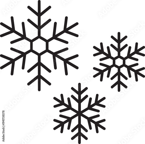 Three winter snowflakes representing cold body chills freezing sensation and feverish sickness symptom linear vector icon