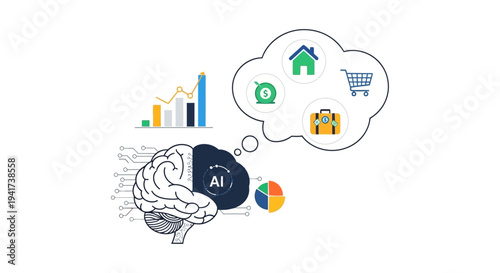 AI Financial Strategy: Artificial Intelligence Brain Analyzing Data for Investment, Wealth Planning, Real Estate, and Smart Decisions.