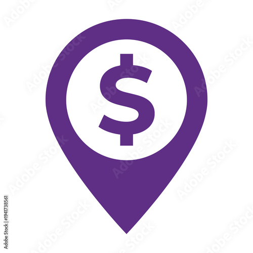 Purple map pin with dollar sign icon