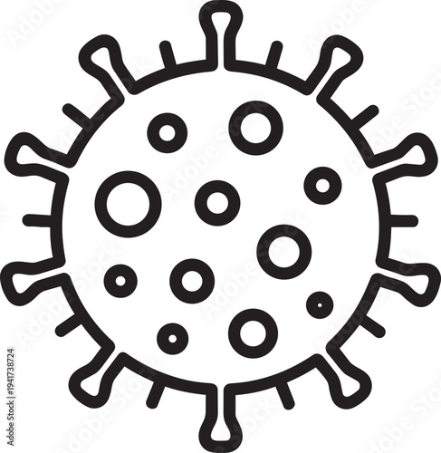 Coronavirus bacteria cell representing respiratory sickness and viral infection or disease transmission linear icon vector illustration