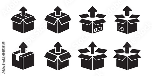 Shipping box open package icon collection vector