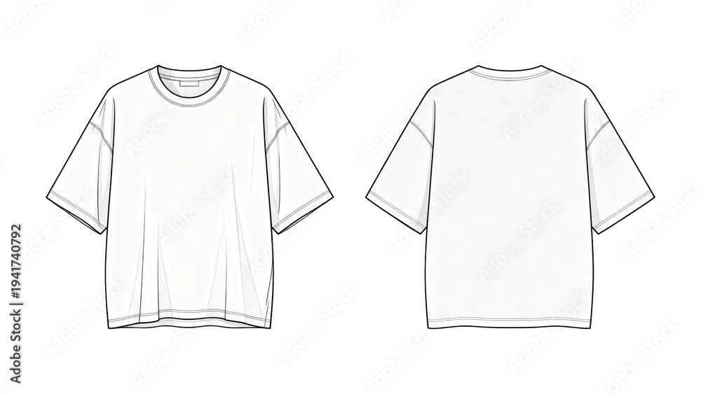 Naklejka premium White Oversized T-Shirt Front and Back Flat on White Background