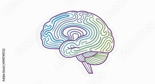 Stylized illustration of a human brain with colorful swirling patterns.