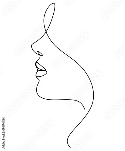 Abstract girl face continuous one line drawing minimalism design isolated on white backgroun