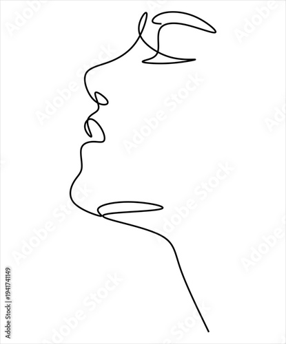 Abstract girl face continuous one line drawing minimalism design isolated on white backgroun