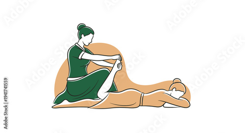 Thai massage therapy session illustration.