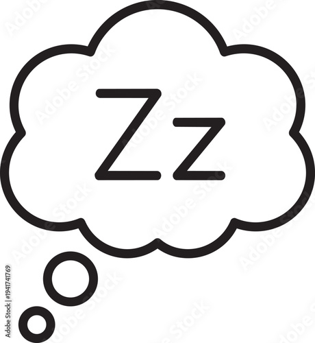Sleeping thought bubble with z letters representing drowsiness fatigue and physical exhaustion symptom linear vector icon