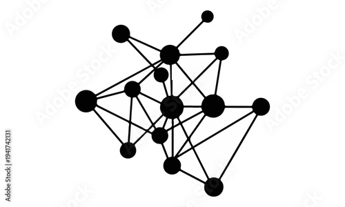 Abstract Black Digital Network Connection Icon on White Background