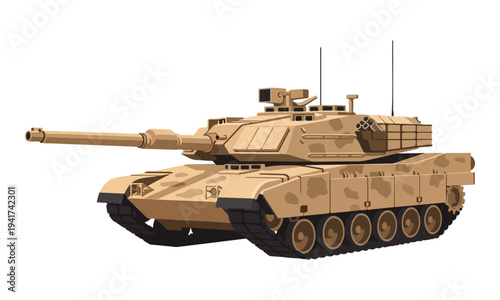 Modern Desert Camouflage Main Battle Tank Isolated on White