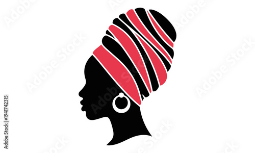 Silhouette of an African woman wearing a traditional headwrap profile