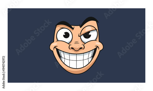 Funny Cartoon Character Face with Large Toothy Smile