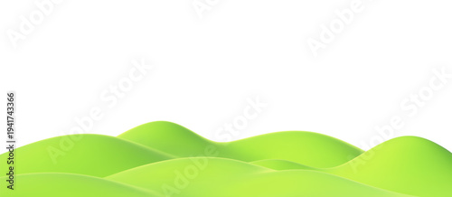 3D green grassy hills isolated on transparent background. Spring or summer nature sale product podium. Cartoon field with valley and meadow landscape. Backdrop for farm or children project. Vector bg