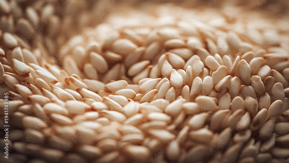 Fototapeta premium Close up sesame seeds forming dense organic food texture macro background