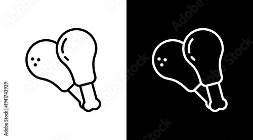 Chicken Leg White Icon Set Design 